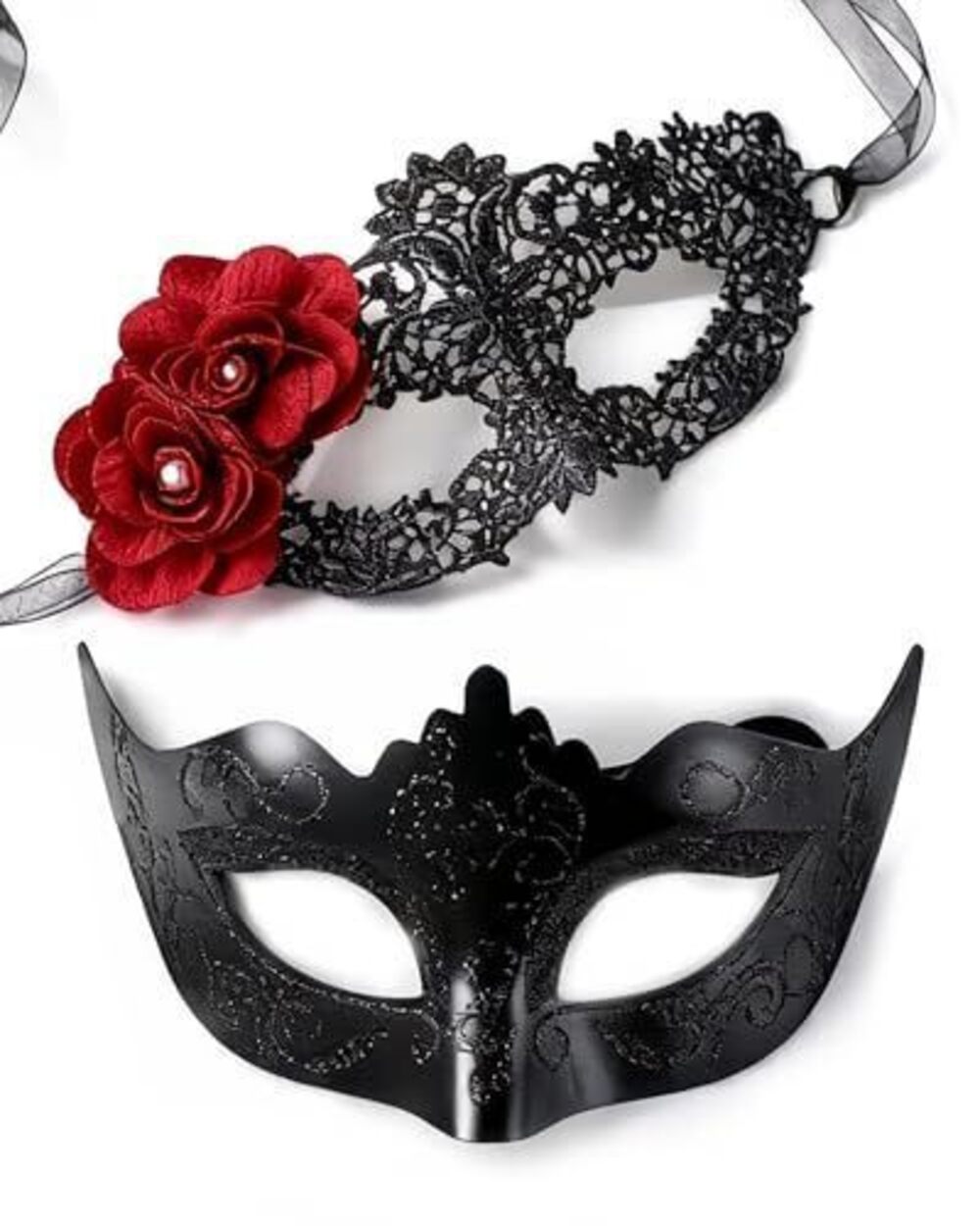 6690 Black Masquerade Mask for Couples, 2 Pcs Venetian Carnival Masks